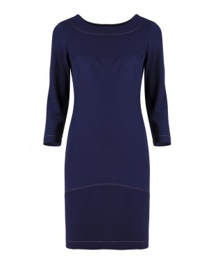 Granatowa Sukienka Prosta do Pracy Rebeka