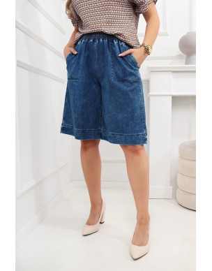 Spodnie Szerokie Bermudy Denim Tencel