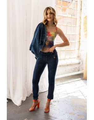 Bawełniane Spodnie Legginsy w Kolorze Jeansu