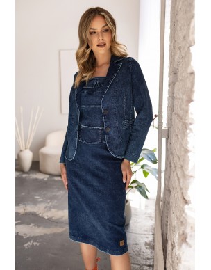 Klasyczny Żakiet z Klapami Jeansowy