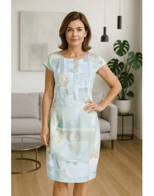 Bawełniana sukienka bombka zielony druk