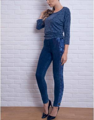 Spodnie dżinsowe z lampasem kieszenie