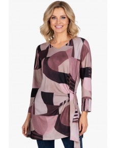 Elegancka modna tunika damska dzianina sweterek brązowa