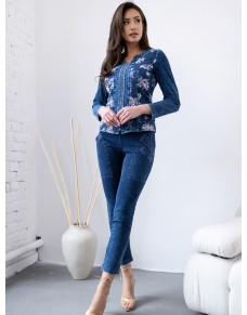 Żakiet Dżinsowy Kwiaty Zapinany na Suwak